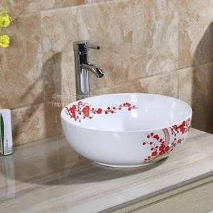 Simple Red Color Modern Design Tabletop Ceramic Sanitary Ware Square Wash Hand Basin With One Hole for Bathroom Used thumbnail-4