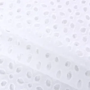 Combed Hollow Out Embroidered White Cotton Eyelet Fabric Lace thumbnail-1