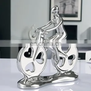 Customized Creative Couples Biking Ornaments Silver-plated Glazed Ceramic Home Decor Art Ornaments thumbnail-2