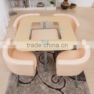 Modern Round Dining Table With Leather Chairs thumbnail-1