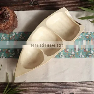 Wholesale European Boat Shape Creative Bamboo Root Multi Dried Fruit Candy Plate Cute Snack Tray for Home Decoration Divide thumbnail-1
