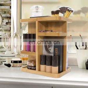 360 Degree Bamboo Cosmetic Organizer Multifunction Storage Carousel for Makeup Toiletries and More Great for Vanity Desk thumbnail-2