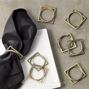 Antique Gold Napkin Ring With Square And Round Shaped thumbnail-2