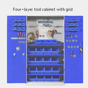 Modern Industrial Workshop Cabinet With Integrated Pegboard and 3-Tier Adjustable Shelves - Metal Tool Chest for High-end Garage Setup thumbnail-1
