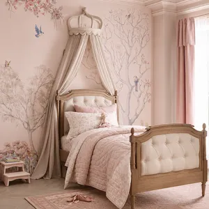 Kids Bed Canopy With Ruffles, Pastel Neutral Color for Boys & Girls, Frilled Cotton Tent Nursery Room Baby Crib Hanging Curtain Mosquito Netting thumbnail-2