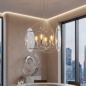 Globe Frame Chandelier – 4-Light Acrylic Disc & Exposed Bulb thumbnail-3