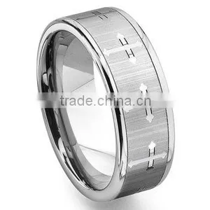 Tungsten Carbide Men's Wedding Band Ring With Cross Design, Men's Cross Tungsten Ring thumbnail-1