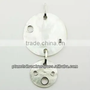 Mother Of Pearl Discs Designer Fashion Pendant Sterling Silver thumbnail-1