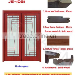 Interior Glass Double Swing Entry Door Design With Cherry Solid Wood thumbnail-2