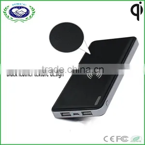 Leather Texture Design Dual Charging Port Power Bank Wireless Charger Pad thumbnail-1