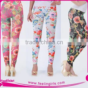 New Design Flower Custom Printed Colorful Running Girls Tights thumbnail-2