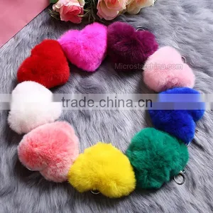 10cm Rabbit Fur Heart Shape Ball PomPom Cell Phone Car Fur Key Chain thumbnail-1