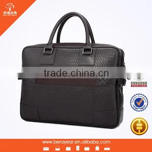 Hot Sell Italian Trendy Men Coffee Weaving Pattern Top Layer Leather 14 Inch Laptop Briefcase Shoulder Bag thumbnail-1