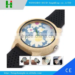 Hot Sale Type Silicone Strap Wrist Watches for Female and Male Wood Watch With Your Logo thumbnail-1