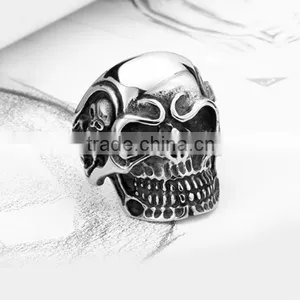 2016 Engrave Vintage Punk Skull Head Antique Silver 316L Stainless Steel Ring Band for Men thumbnail-6