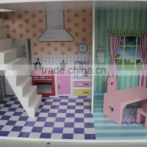 Children Toys New 2016 Design Mother Garden Wooden House Toys Strawberry Pink Double Floor Simulation Dollhouse thumbnail-3