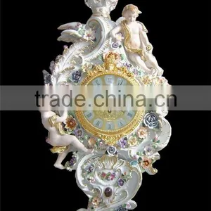 Vivid Churub Flower Ceramic Table Standing Clock, Luxury Design Hotel Decorated Desk Clock, Gold Plated Decorative Art thumbnail-4