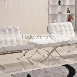 Mid Century Modern Classic Barcelona Style Replica Lounge Chair&Ottoman With PU or White Leather and Stainless Steel Frame thumbnail-3