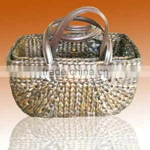Water Hyacinth Basket, Leather Handle Basket thumbnail-1