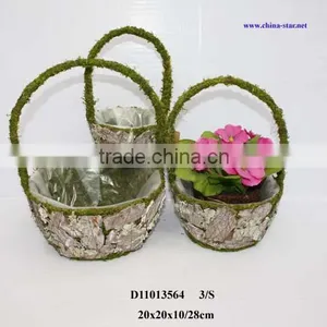Decorative Bark Planter With Wash White thumbnail-1