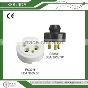 3pin 30A Male and Female Porcelain Socket and Plug thumbnail-1