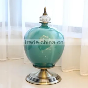Crackle Glaze Glossy Blue Set of 3 Ceramic Vase thumbnail-4