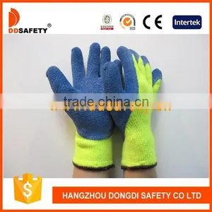 DDSAFETY Hi Vis Yellow Acrylic Shell With Blue Latex Coating Gloves thumbnail-1