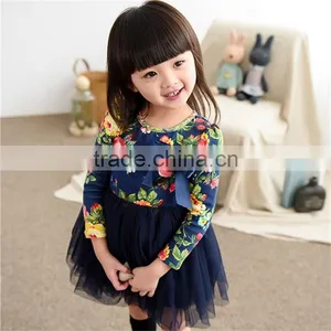 2015 New Autumn Girls Clothes Long Sleeve Flower Print Girl Dress For Party Wedding Children Kids Girl Floral Dress For School thumbnail-2