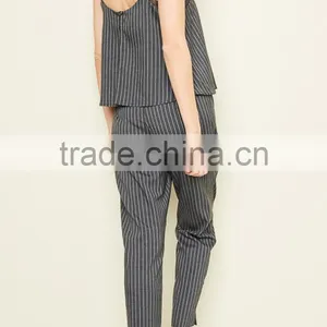 WOMEN JUMPSUIT FASHION NEW DESIGN PINSTRIPE WOVEN JUMPSUIT WITH LAYERED CAMISOLE TOP thumbnail-4
