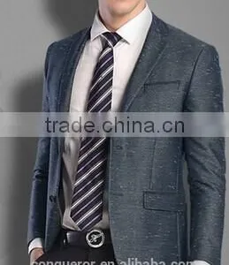 Blue Wool 'M Line' 2-Button Suit With Flat Front Pants (SHT1063) thumbnail-1