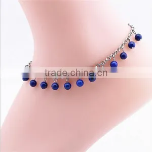 High End Lapis Lazuli Beads Charm Anklets Bracelet Diy Handmade Lapis Charm Anklet Jewelry for Her Gifts thumbnail-1