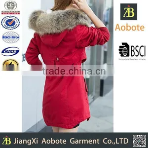 2015 New Fashion Long Waist Collect 100% Polyester Women Padded Jacket With Hoody thumbnail-1