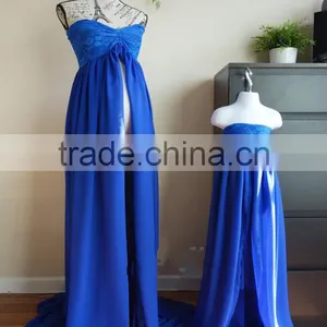 Mommy And Daughter Party Dress Maternity Blue Chiffon Floor Length Gown Dress thumbnail-4