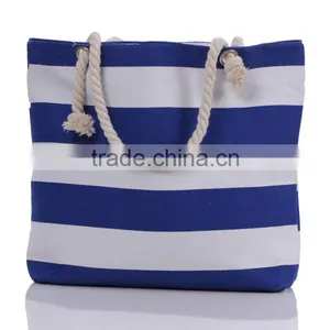 New Arrival Personalized Monogrammed Striped Fashionable Canvas Beach Tote Bag thumbnail-6