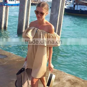 Ladies Fashion Half Shoulder-off Dresses Lady's Short Butterfly Sleeve Dress for Wholesale 2017 thumbnail-1