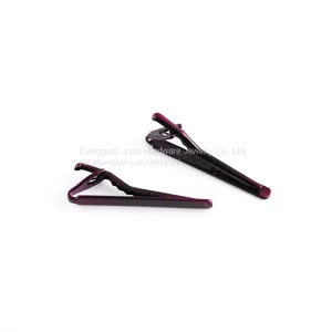 Men Tie Bar Pinch Clip Skinny Ties 2.4 Inch, Purplish Red thumbnail-2