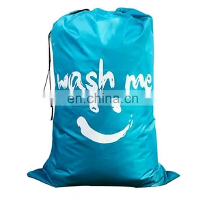 Laundry Traveling Jumbo Nylon Strap 24x36 Inches(Blue-smile) Drawstring Bag Polyester Drawstring Bag Nylon Drawstring Bag thumbnail-1