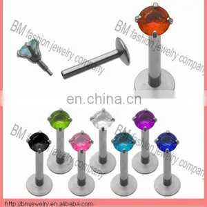 Internal Treaded Labret Ring Crystal Lip Body Piercing Jewelry thumbnail-1