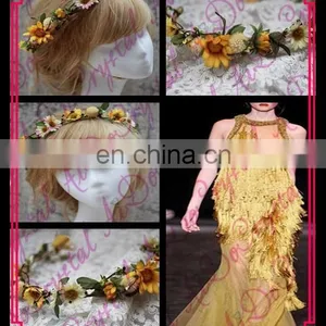 Aidocrystal Sunflower Flower Crown Bridal Tiara Wedding Hair Accessories, Flower Girl Hair Accessory thumbnail-1