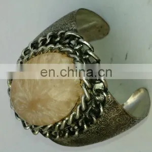 Oval Women Retro Chain Silver Cuff Bangle Bracelet thumbnail-1