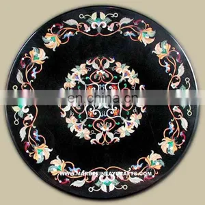 Black Marble Inlay Table Top Antique Inlaid Table Top thumbnail-1