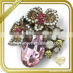 Antique Design Floral Crystal Rhinestone Vase Shaped Brooch FB-061 thumbnail-1