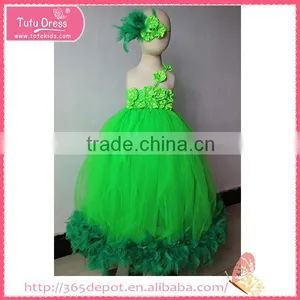 Refreshing Green Girl's Dress Decorated With Flower thumbnail-1