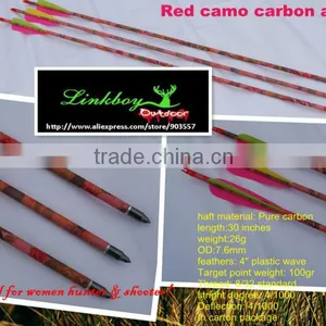 Archery Hunting Equipment Red CAMO Pure Carbon Arrow 78cm thumbnail-1