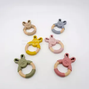 Silicone Wood Baby Teether Cute Rabbit Toys thumbnail-1