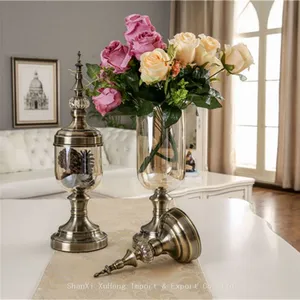 High Stand Ramadan Vase Decor Luxury Gold Wedding Crystal Vase With Lid Flower Glass Arrangement thumbnail-3