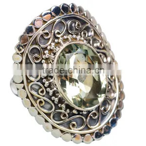 GREEN AMETHYST RING ,WHOLESALE SILVER JEWELRY,SILVER EXPORTER,SILVER JEWELRY FROM INDIA thumbnail-1