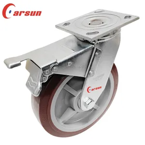 Carsun Heavy Duty Caster Wheels 8 Inch Polyurethane PU Wheels Industrial Swivel Caster With Brake thumbnail-1