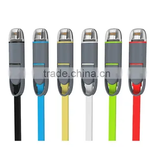 Hot Selling Multi-function Colorful Flat 2 in 1 Mobilephone Usb Data Charging Cable thumbnail-2