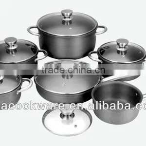 2015 New Products 12PCS German Technique 2.5mm Hard Anodized Aluminium Cookware Set With Glass Lid For Wholesale thumbnail-1